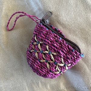 ❤️3 for $10 Tiny Basket Coin Purse Zippered Pink Purple Hand Woven